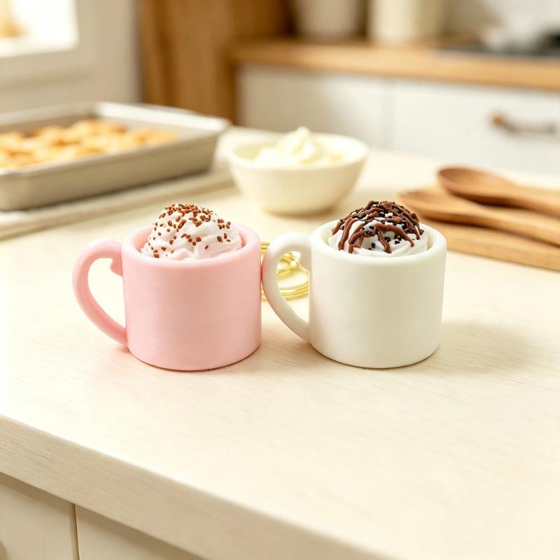 Sundae Ice Cream Mug Keycap Clicker Keychain 3D Printed Cute Fidget Toy Small Christmas Gift for Kids Teens
