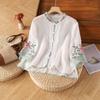 Retro Three-Quarter Sleeve Blouse Relaxed Chinese Style Plate Buckle Embroidered Shirt Lady'S Summer Retro Ethnic T-Shirt