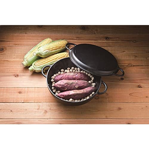 Ishigaki Iron Pot, Multi-Purpose Pot, IH Compatible, with Ceramic Bowl, Cast Iron, 33cm Wide X 26.5cm Deep X 12cm High, Iron Pot with Ceramic Bowl, Bo