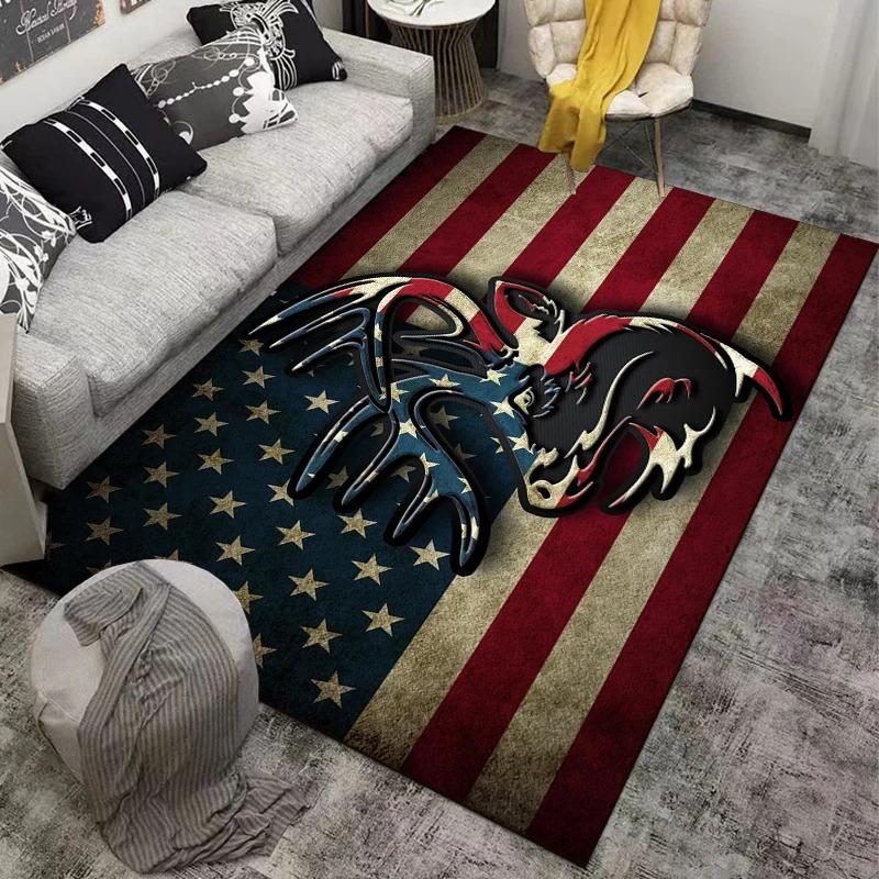 Forest Deer Anti-slip Rug  Animal and Nature Style Floor Mat  Living Room Sofa Bedroom Log Cabin Home Decoration Anti-slip Rug