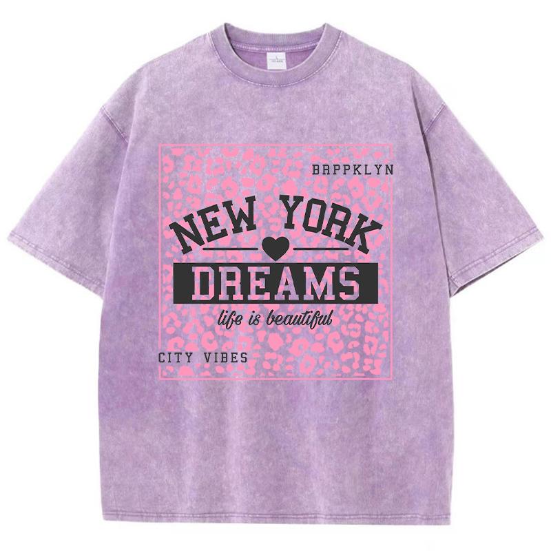 New York Dreams Printing Female T-Shirt Fashion Casual Tshirt Street Hip Hop Wash Short Sleeve Summer Comfortable Clothes