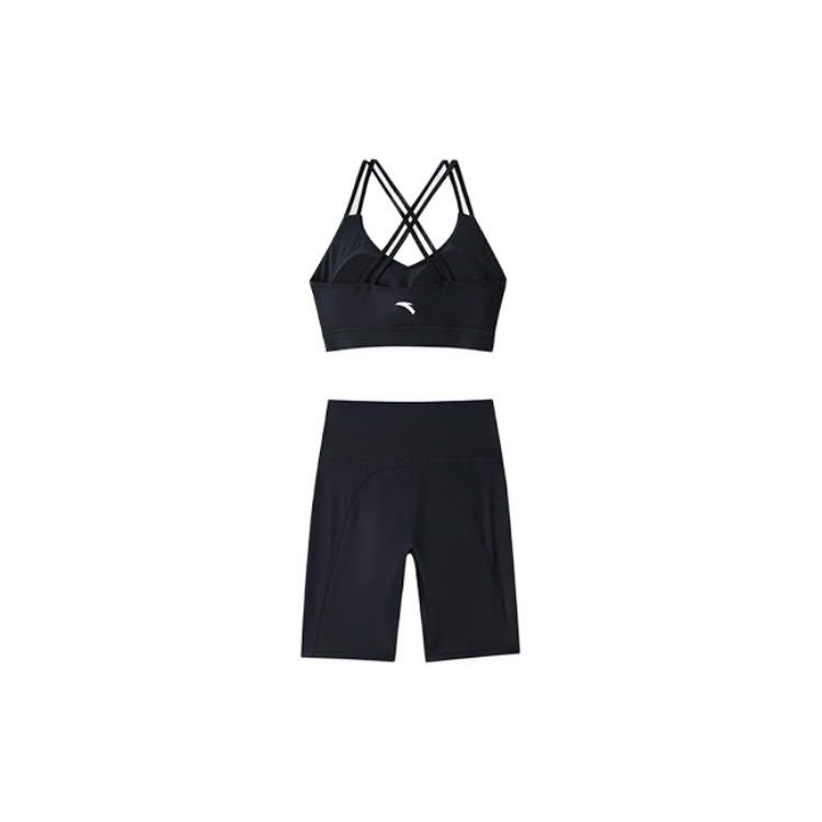 Anta Solid Color Double Strap Bikini Set Women swimwear Black 1823531424-2