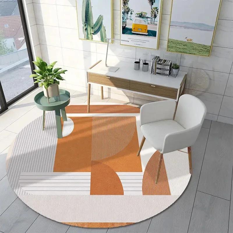 Modern Abstract Geometric Pattern Print Round Carpet Ins Style Rug for Living Room Sofa Coffee Table Decor Non-slip Floor Mat
