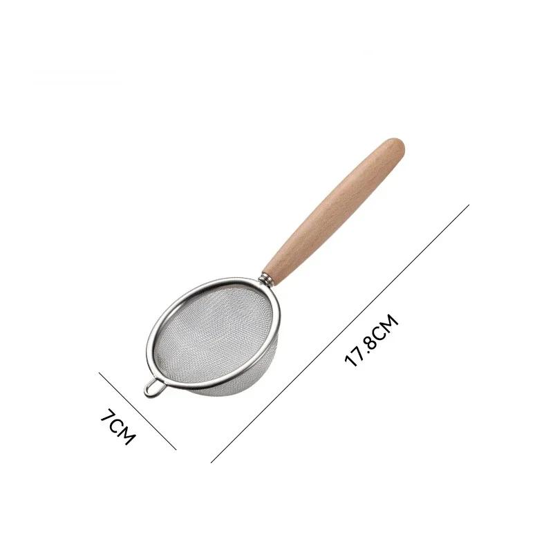 Trehåndtak Rustfritt stål Lite dørslag Finmasket oljesil Multifunksjonsfilter Mesh Mel Sifter Kjøkken Bakeverktøy