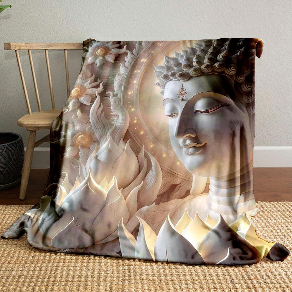 

Buddha Lotus Serene Pattern Blanket bedroom Blanket for Livingroom Couch lunch break Soft throw for Friend s festival Gift 80cm x 120cm