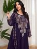 Middle Eastern Ethnic Style Navy Blue Plus Size Long Dress with Long Sleeves