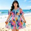 New Swimsuit Women Soak In Hot Spring Fat Mm Plus Size Fat Girl Conservative Belly Cover and Thin Flat Angle Fat Floral One-piece Swimsuit