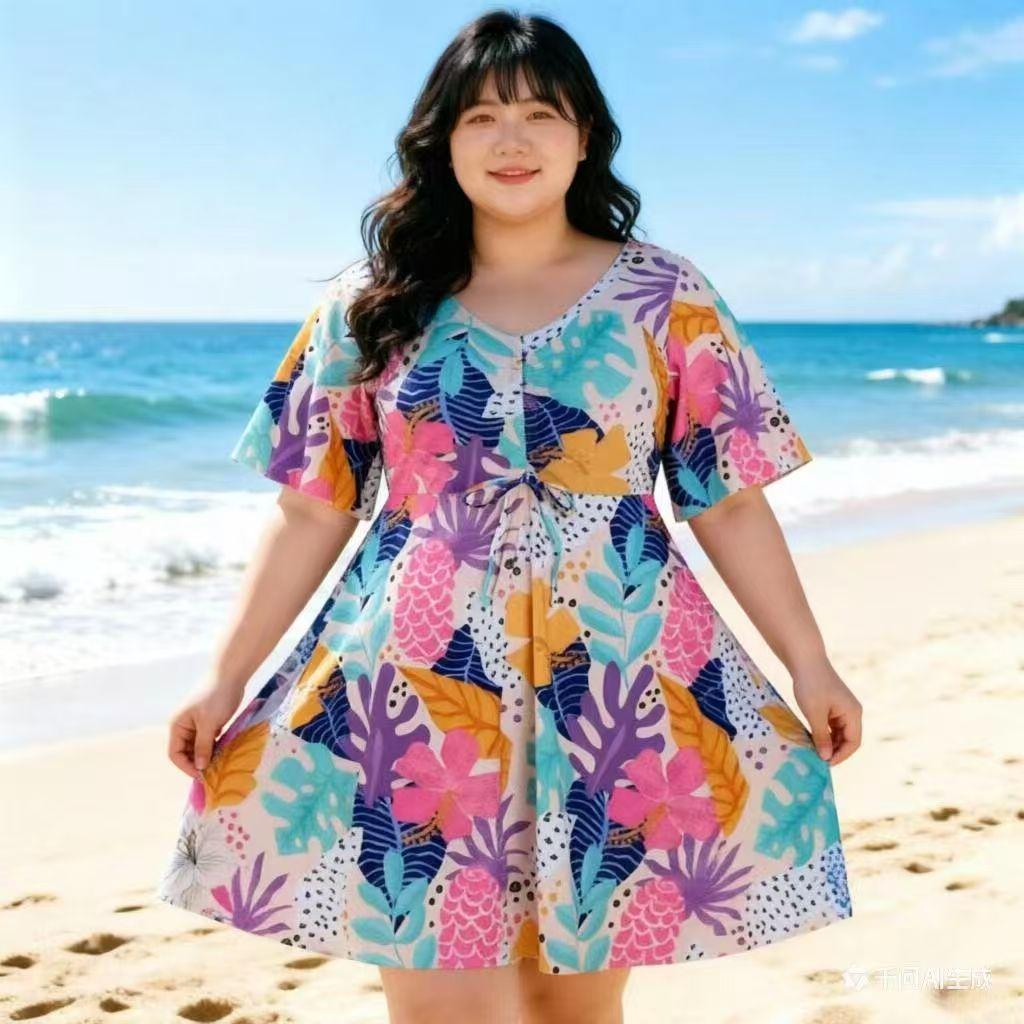 New Swimsuit Women Soak In Hot Spring Fat Mm Plus Size Fat Girl Conservative Belly Cover and Thin Flat Angle Fat Floral One-piece Swimsuit