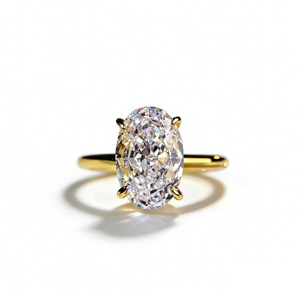 S925 Sterling Silver Ring for Women, Ice Flower Cut 8X12mm Large Carat Solitaire Ring, Plated with 18K Gold, Hypoallergenic, Light Luxury Fashion