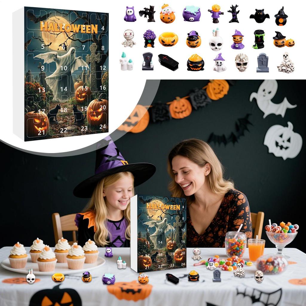 Halloween Advent Calendar 24pcs Pumpkins Skulls Halloween Collectibles Creepy Statues Halloween Horror Advent Gift Box For Desk
