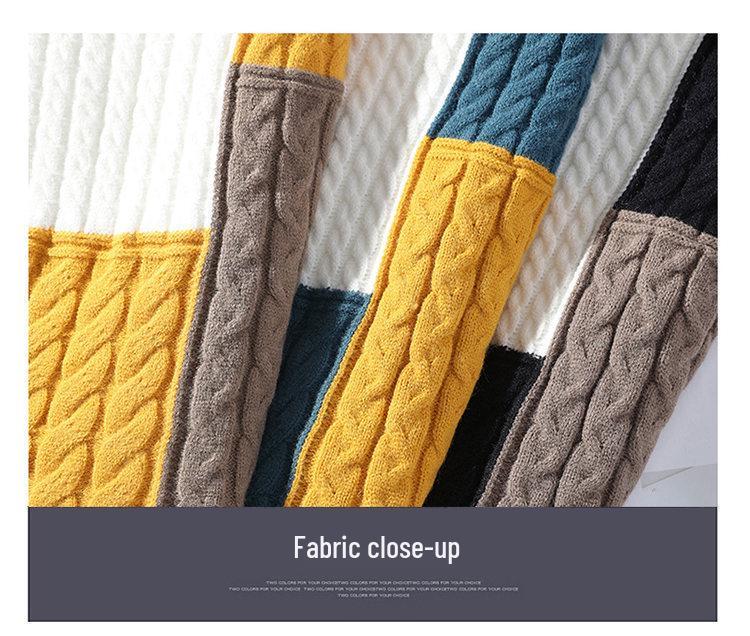 Men's Trendy High Collar Color Block Knit Pullover Sweater for Spring and Autumn