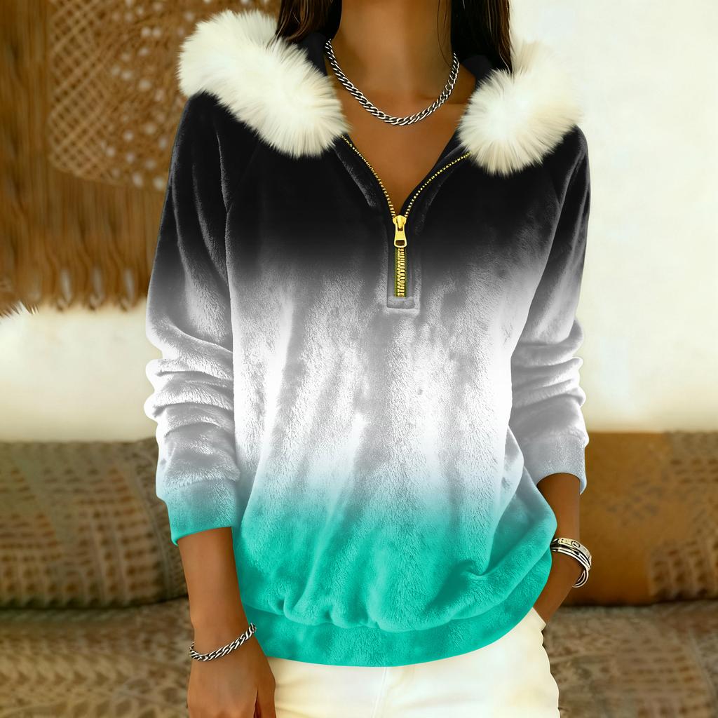 Women's Loose And Comfortable Casual Fashion Half-Zip Hooded Long Sleeve Conventional Printing Top