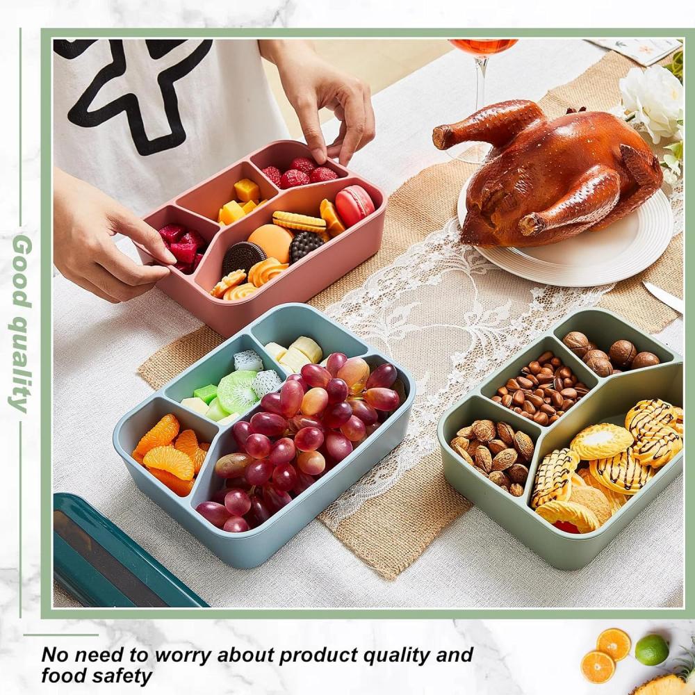 Food-grade eco-friendly leak-proof silicone lunch box, suitable for children and adults, 4 compartments, 3 colors to choose from