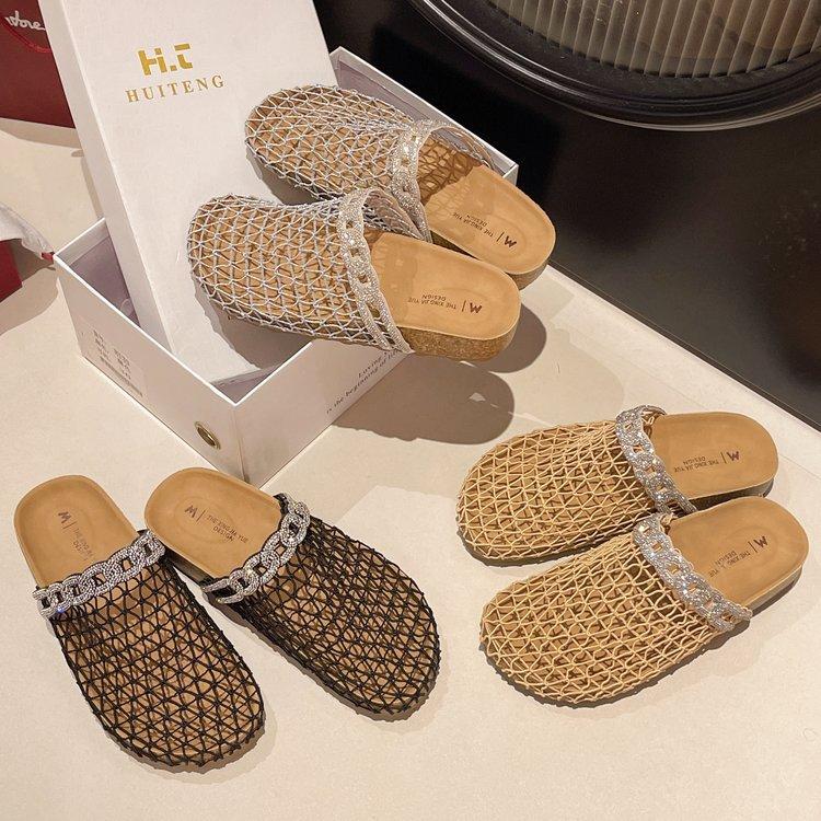 European and American fashion hollow woven bag head cool slippers women's 2025 new comfortable and lightweight skirt beach slippers