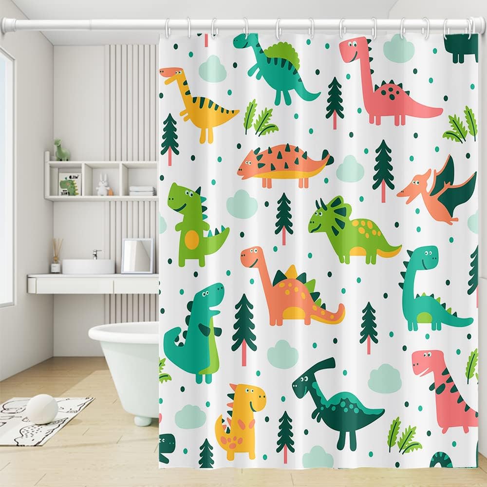 Cartoon Dinosaur Shower Curtains Colorful Cute Dino Funny Animals Pattern for Kids Neutral Shower Curtain Waterproof Fabric