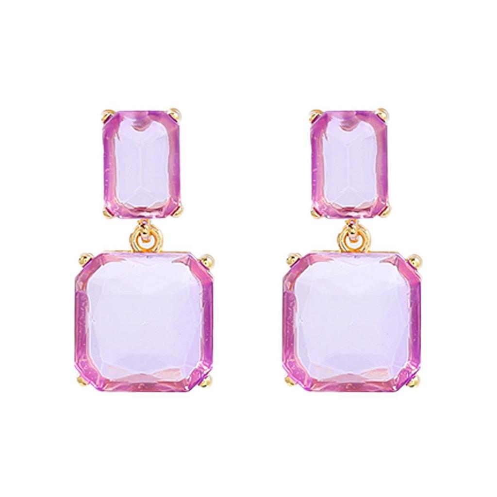 2024 Trendy Multilayer Geometric Colored Diamond Earrings for Women - Square European and American Style