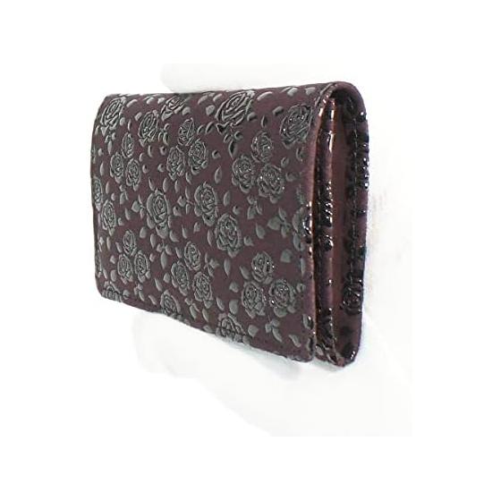 Inden-ya Inden Large Capacity Card Case, Deer Leather, Purple Base X Black Lacquer, Small Rose Pattern, 2501-06-176, Gusseted Card Pocket X 1,