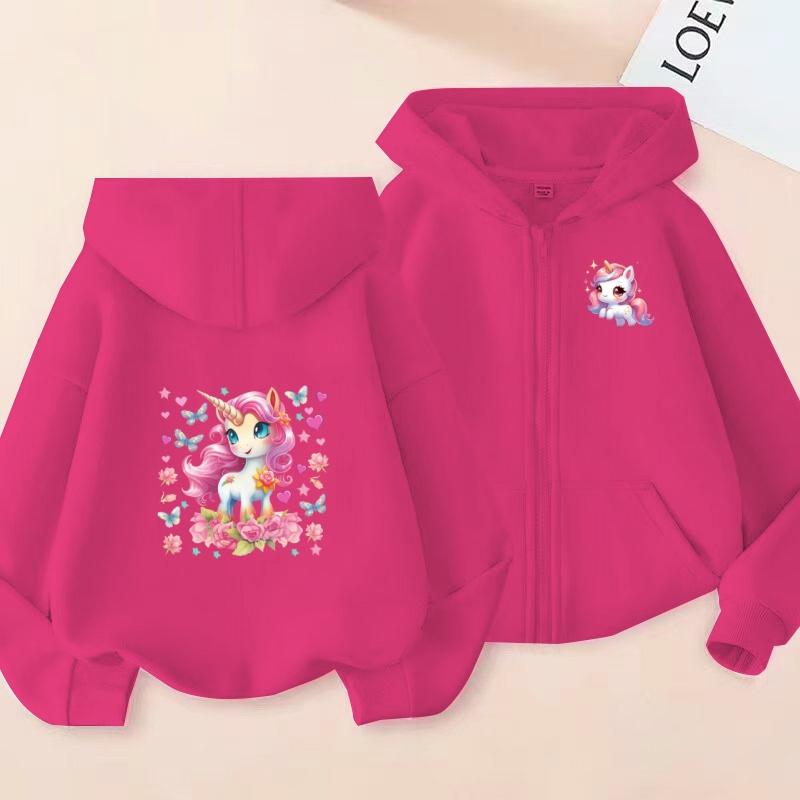 Girls Boy Leisure Sweatshirt Coat Children's Pretty Girl Pink Gift Charming Unicorn Cardigan Hoodies Kawaii Zipper Style