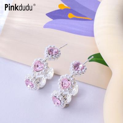 Fashion Purple Rhinestone C Shaped Stud Earrings Romantic Sweet Imitation Pearl Geometric Earring for Women PD1406