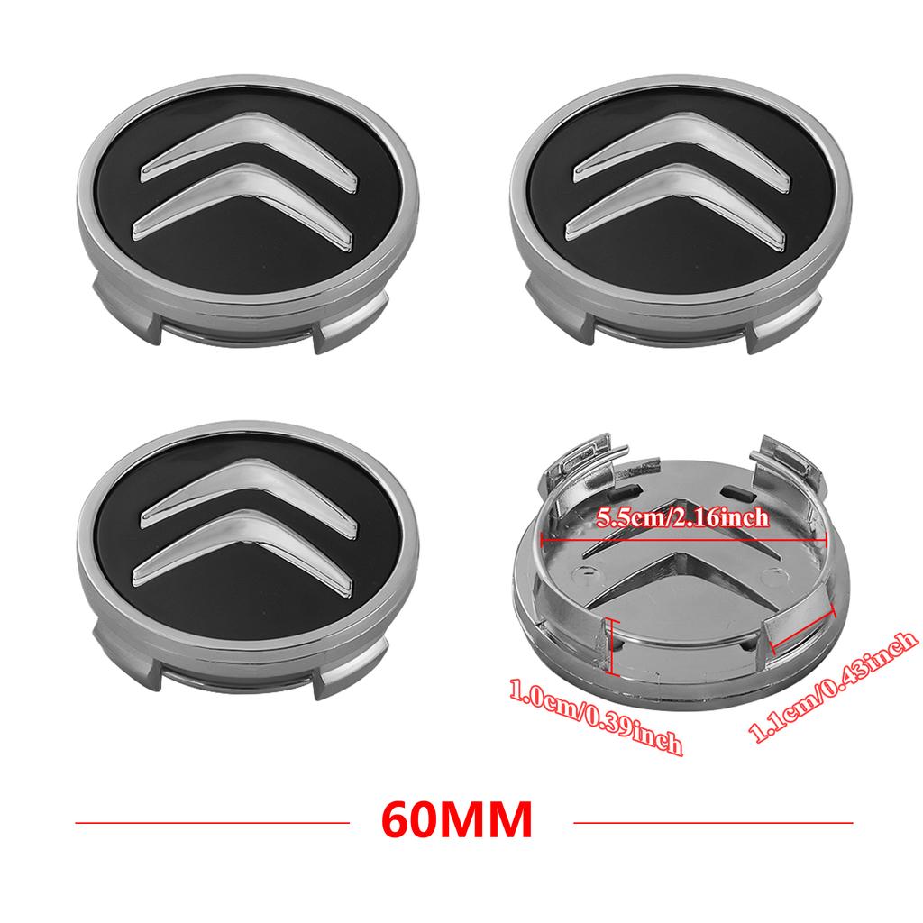 4 Pezzi 60mm Tappo Centrale Ruota Auto Sostituzione Tappi Centrali Ruota Neri Copertura Centrale Mozzo Ruota in ABS per Citroen C5 C3 C4 Accessori Auto