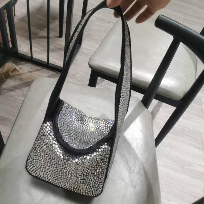 Sparkling Rhinestone Bucket Bag Women Mini Square Crossbody Handbag With Hook