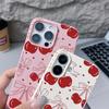 Leather Texture TPU Soft Phone Case For iPhone 16 Pro Max 15 Pro 14 13 12 11 Bowknot Cherry Print Slim Shockproof Matte Bumper Cover