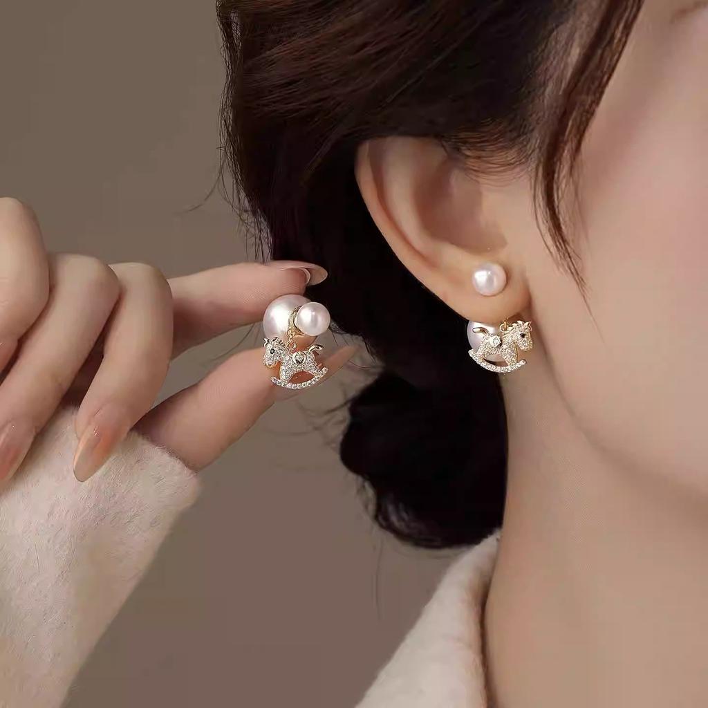 Front and Rear Pearl Pony Natal Earrings Women's New Fashion High Sense Light Luxury Temperament Over Earrings