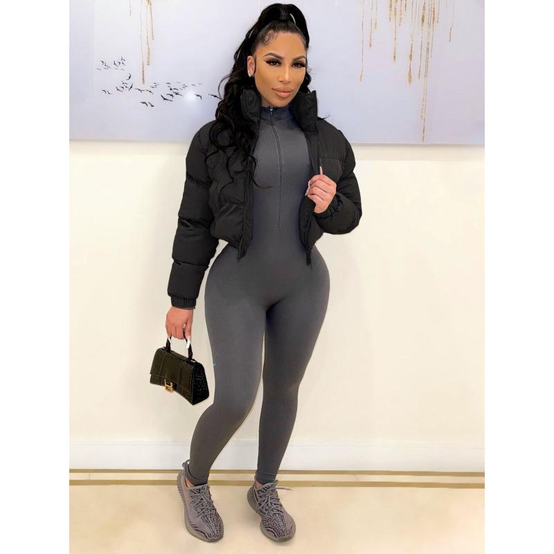 

Зимняя женская модная короткая хлопковая теплая куртка XS чёрный