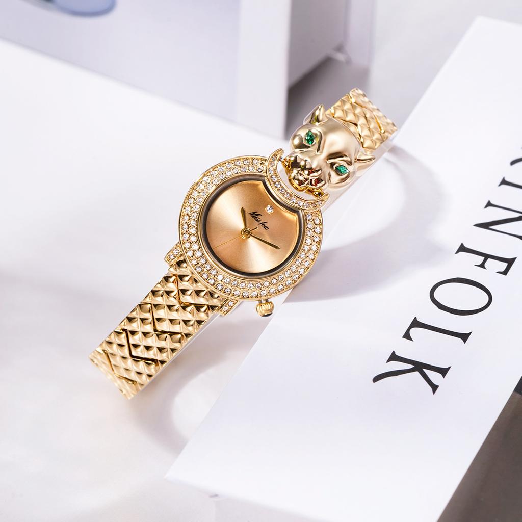 MISSFOX Leopard Bling Diamond Quartz Women Wristwatch Fashion Casual Ladies Female Quartz Gold Watches Jewelry Women Clock