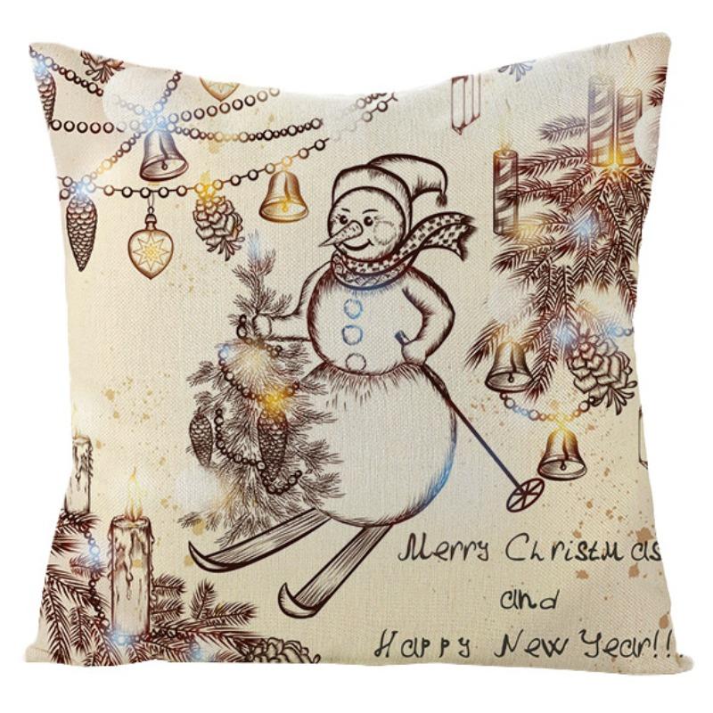 New Christmas Snowman Christmas Tree Linen Pillow Cover Festive Home Sofa Pillow Cover
