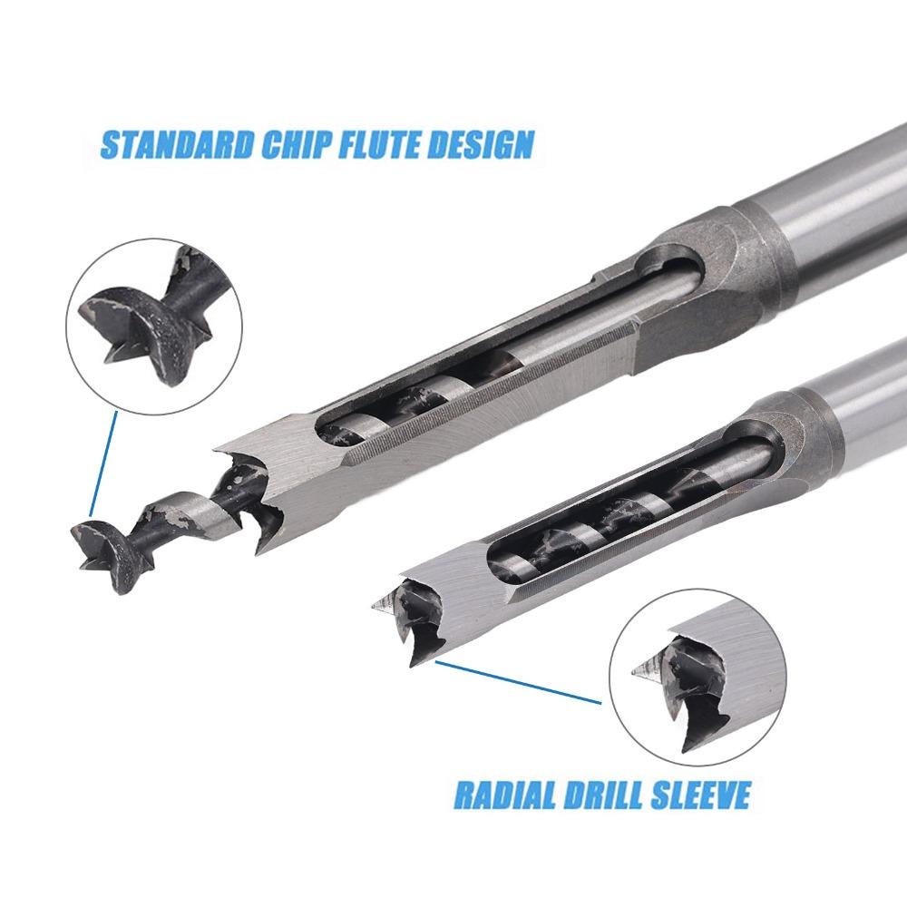 7pcs Sharp Cutting Edge Square Hole Drill Bit Bearing Steel Mortiser Drill Bit Woodworking