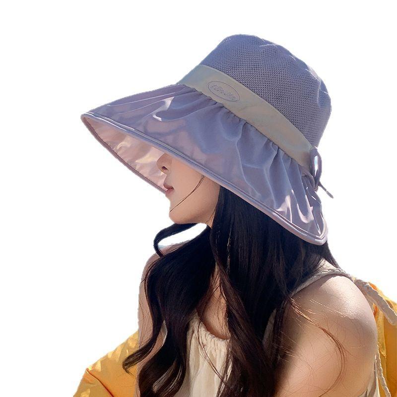 Patchwork Fisherman Hat for Women, Summer Breathable Versatile Wide-Brim Sun Hat, Japanese Style Bowknot UV Protection Bucket Hat
