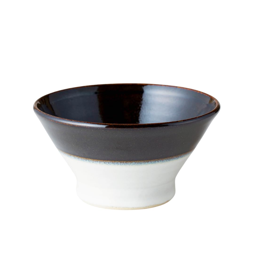 2tone Rice 330ml Handcrafted from Mashiko ware by Doso Towada Kiln in Microwave and Dishwasher Safe Simple Black and and White Bowl, high-quality