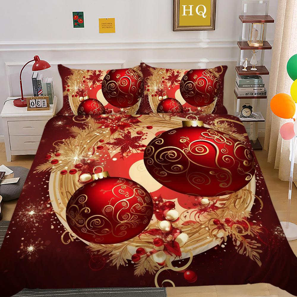 Christmas Digital Printing 3D Printing Polyester Pillowcase Quilt Cover Two or Three-piece Set Is Available