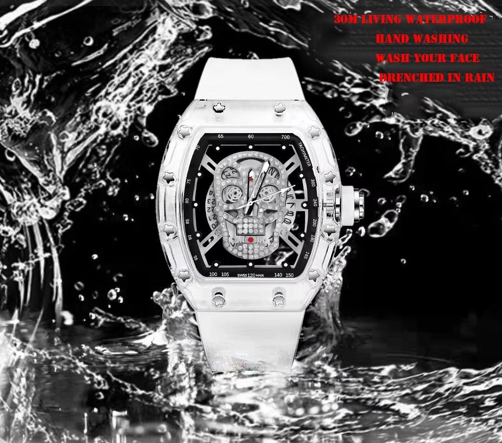 UTHAI L122 Fashion Trendy Men Watch Transparent Ghost Head Wine Barrel Shaped Quartz Watch Creative Clock Gift Watches for Man