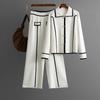 Autumn Winter Knitted Fashion Set Women's Casual Polo Collar Sweater Wide Leg Pants Two Piece Set