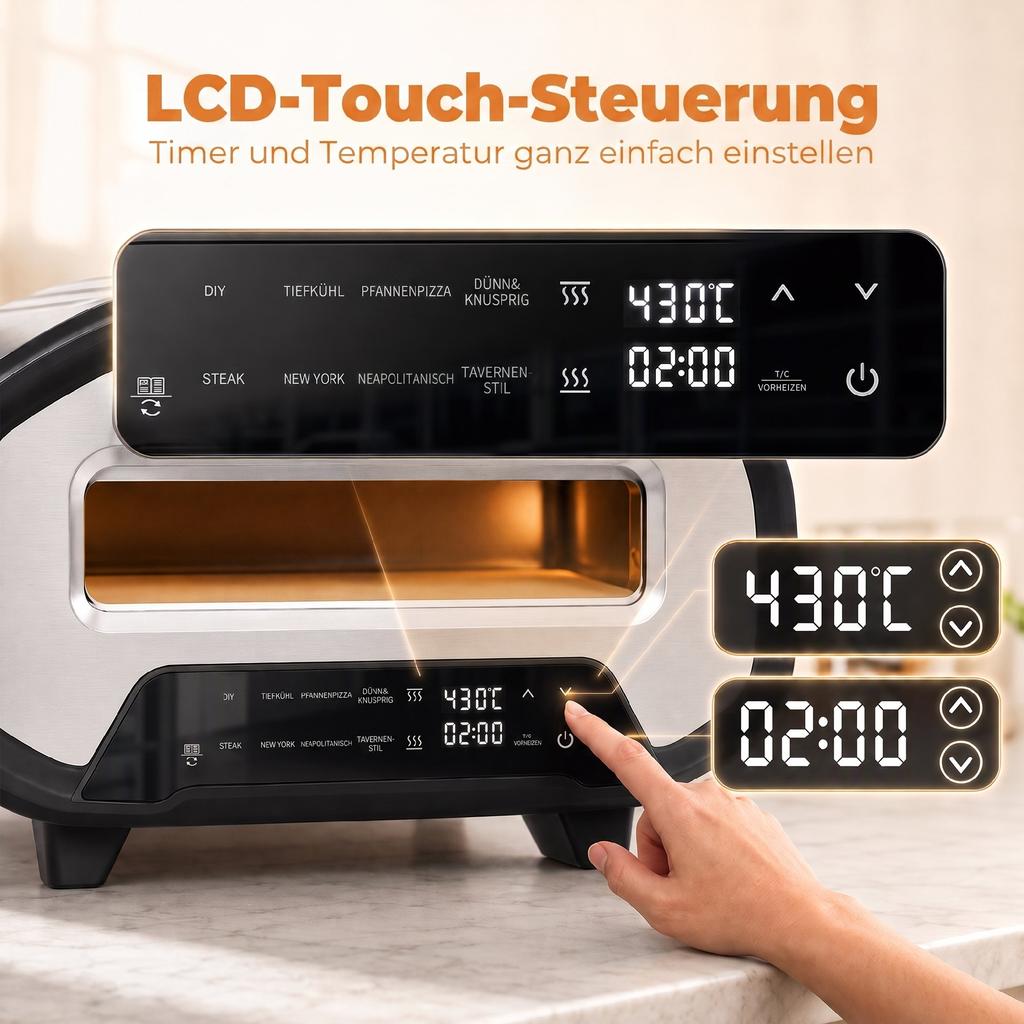 Pizza Oven for Indoor Use, 12 Inch Electric Pizza Oven with 8 Programs, 430 Degrees C, Timer, Ceramic Stone, 2200 W