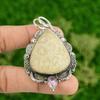 925 Sterling Silver Fossil Coral Stone Pink Topaz Mother Bezel Pendant Jewelry