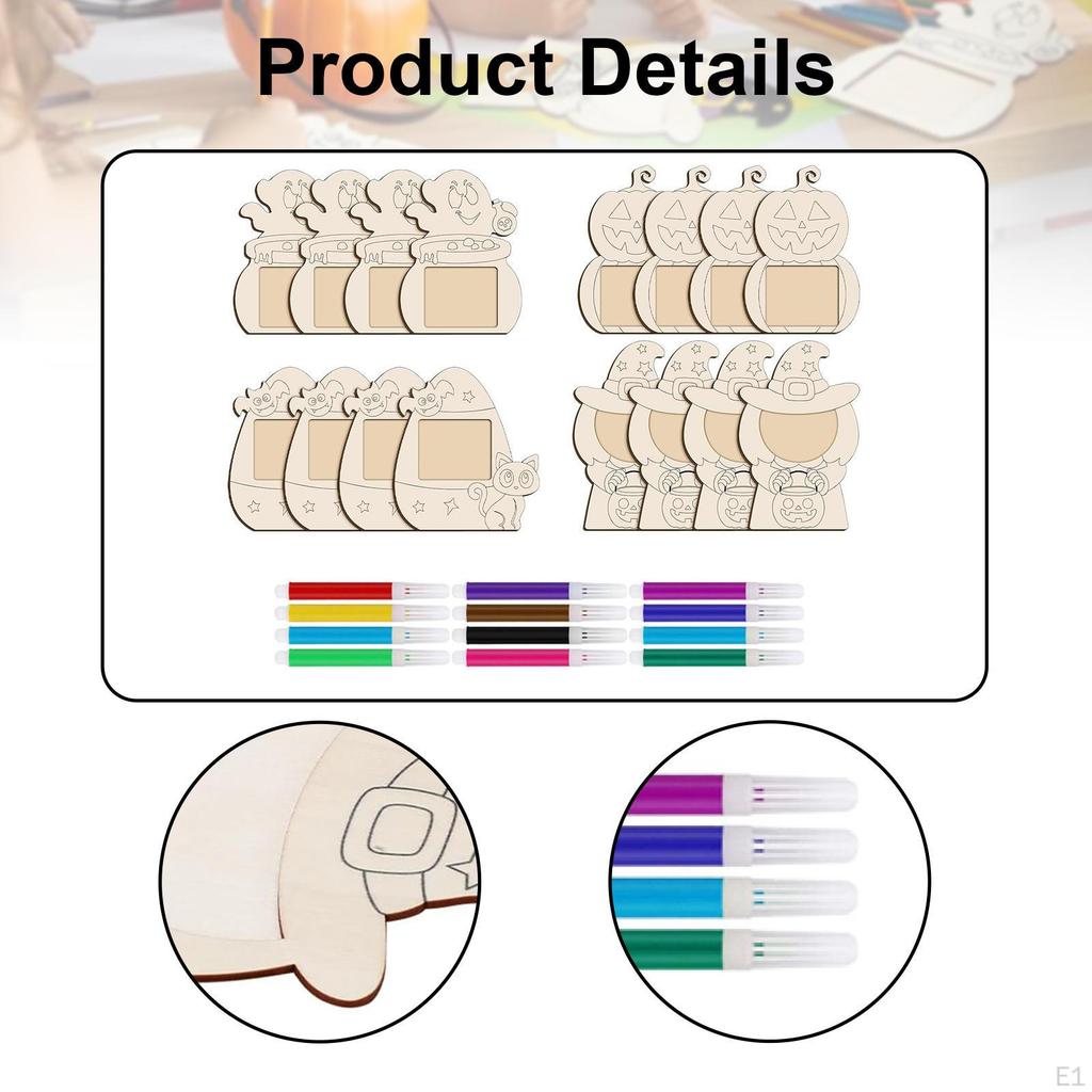 16 Pieces Halloween Picture Frame Craft Kit Blank Wooden Kids Make Decorate Party Unfinished