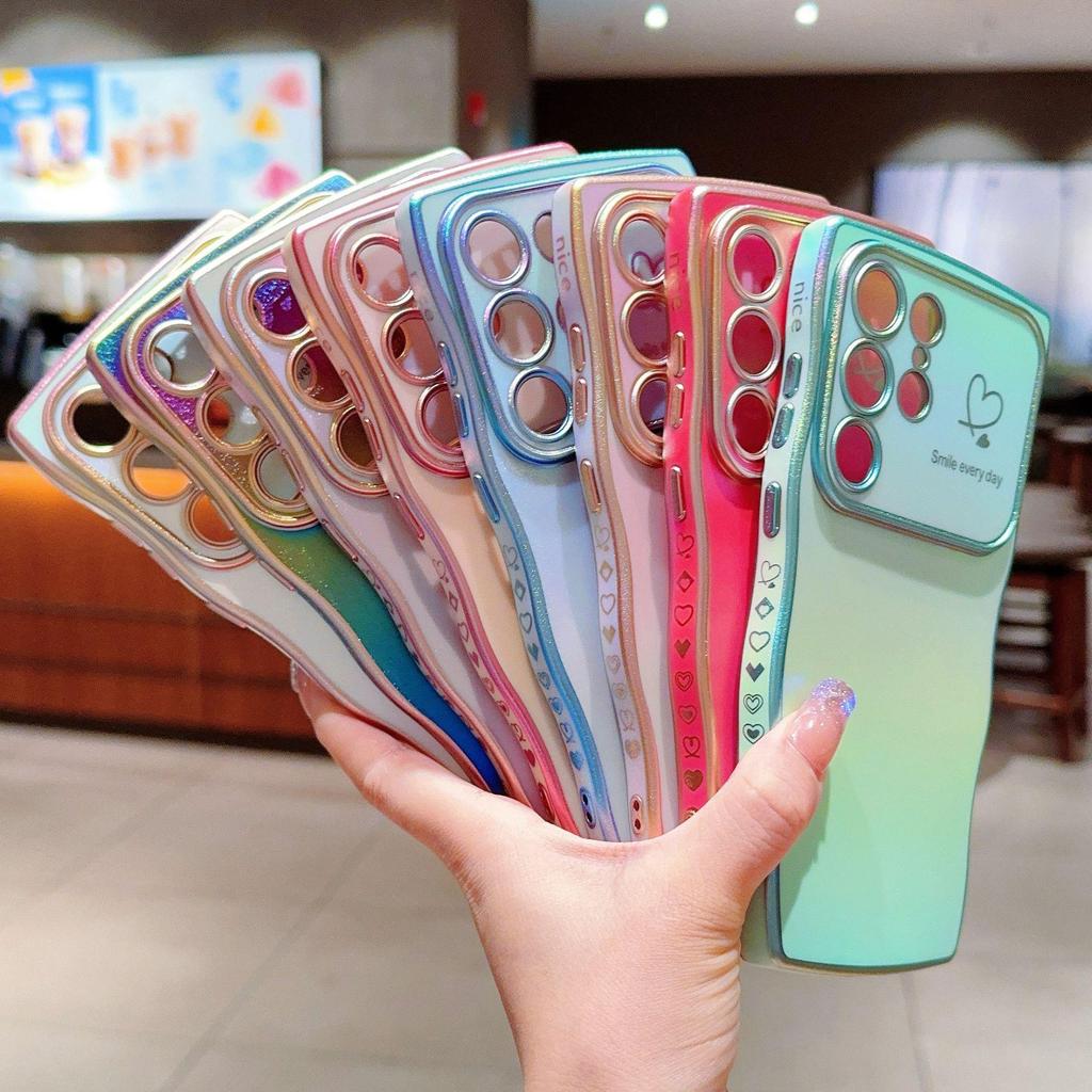 Silk Colorful Big Waves Samsung S25 Ultra Case - Electroplated Love Heart Protective Cover for S24 FE