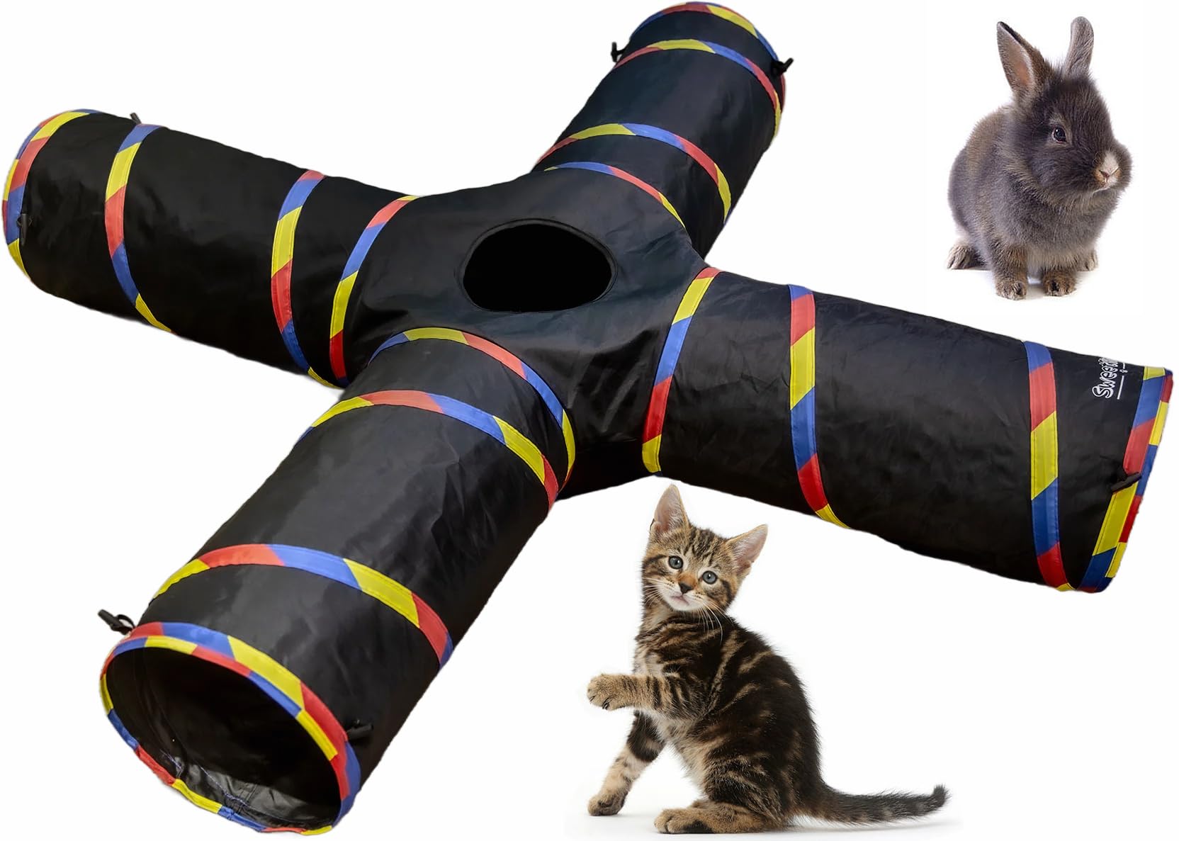 

COLZEA Cat Tunnel. Easy to store, black. 4-way tunnel to pique your cat s curiosity. Bonus Mouse toy included.