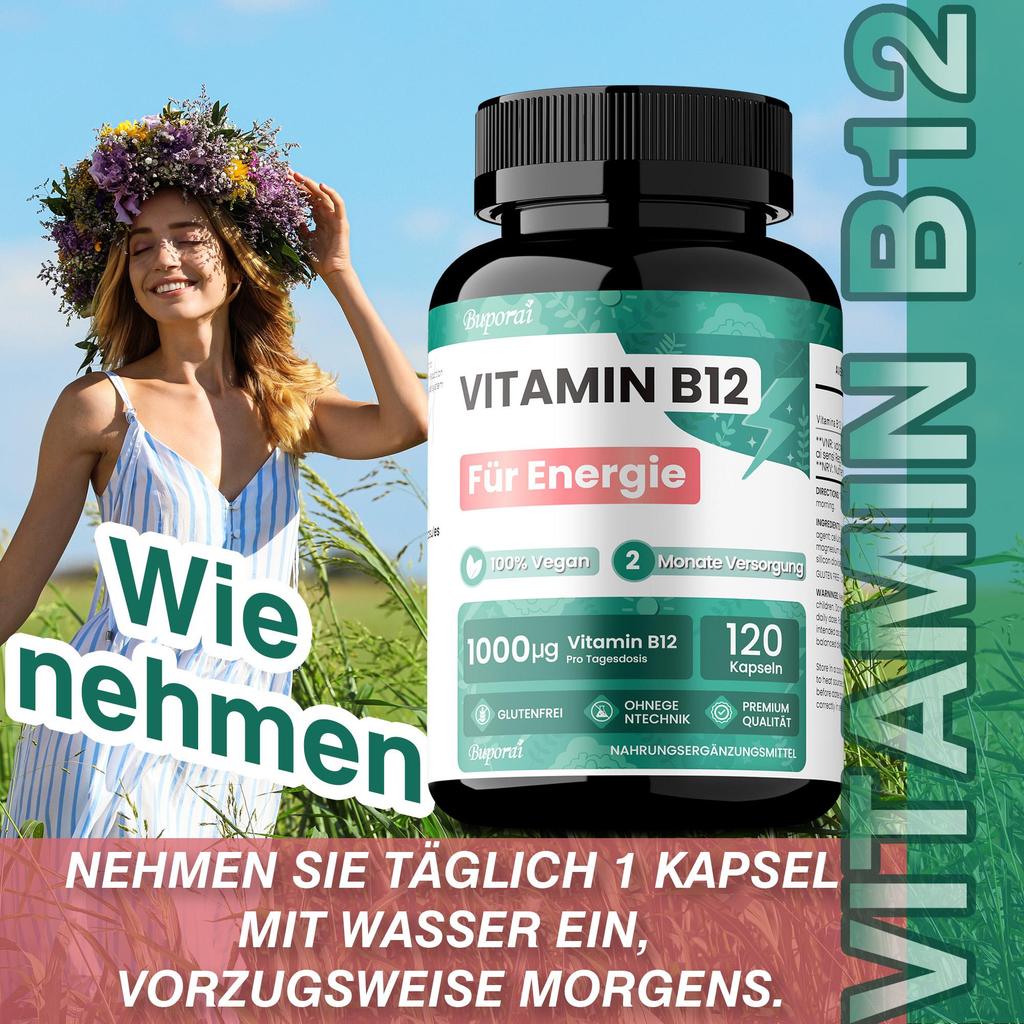 Vitamin B12 1000mcg Vegan, B12 Vitamin for Energy, Fatigue, Immune System, Vit B12 Gluten Free and GMO, Vitamin B12 Certified Pure Cyanocobalamin