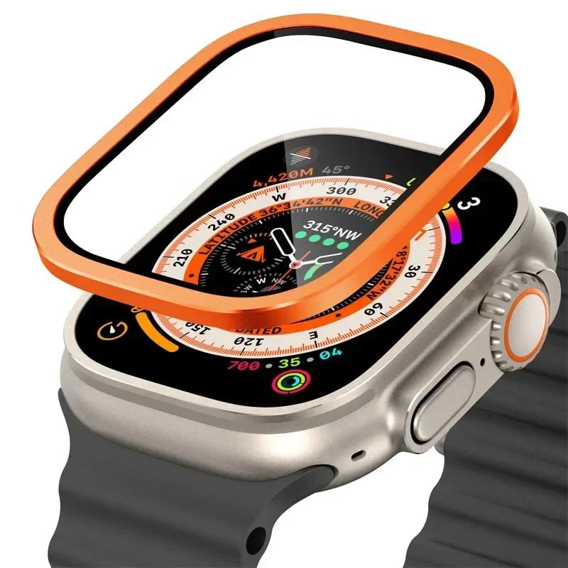 Tempered Glass for Watch Ultra 49mm Titanium Metal Frame Anti-Scratch film for Series Ultra 2 Screen Protector Accessories
