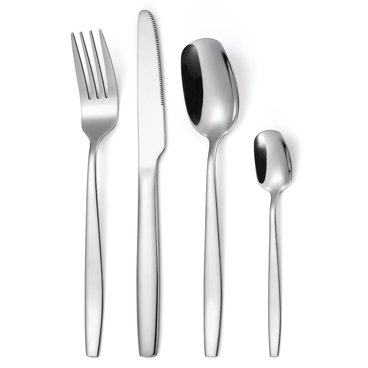 

Столовая посуда из нержавеющей стали 304, квадратная ложка, набор из 4 предметов, ножи, вилки, ложки, стиль западной кухни, ножи для стейков, вилки, десертные ложки серебряный