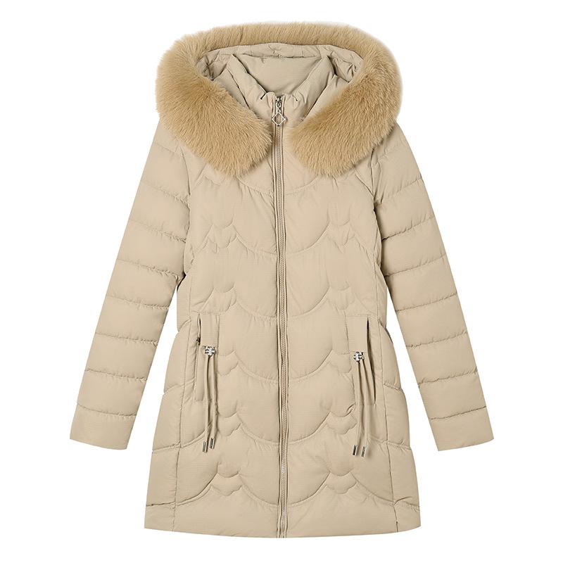 Medium and long down cotton-padded female slim-fitting and thin big fur collar down cotton-padded jacket