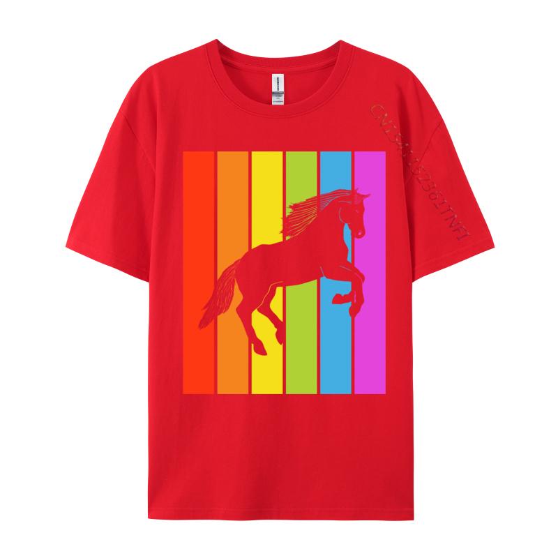 Cute Rainbow Horse Jumping Equestrian Image Casual Europe Tops Shirt Latest Cotton Tops Shirts Men's Men Tshirt Printed On