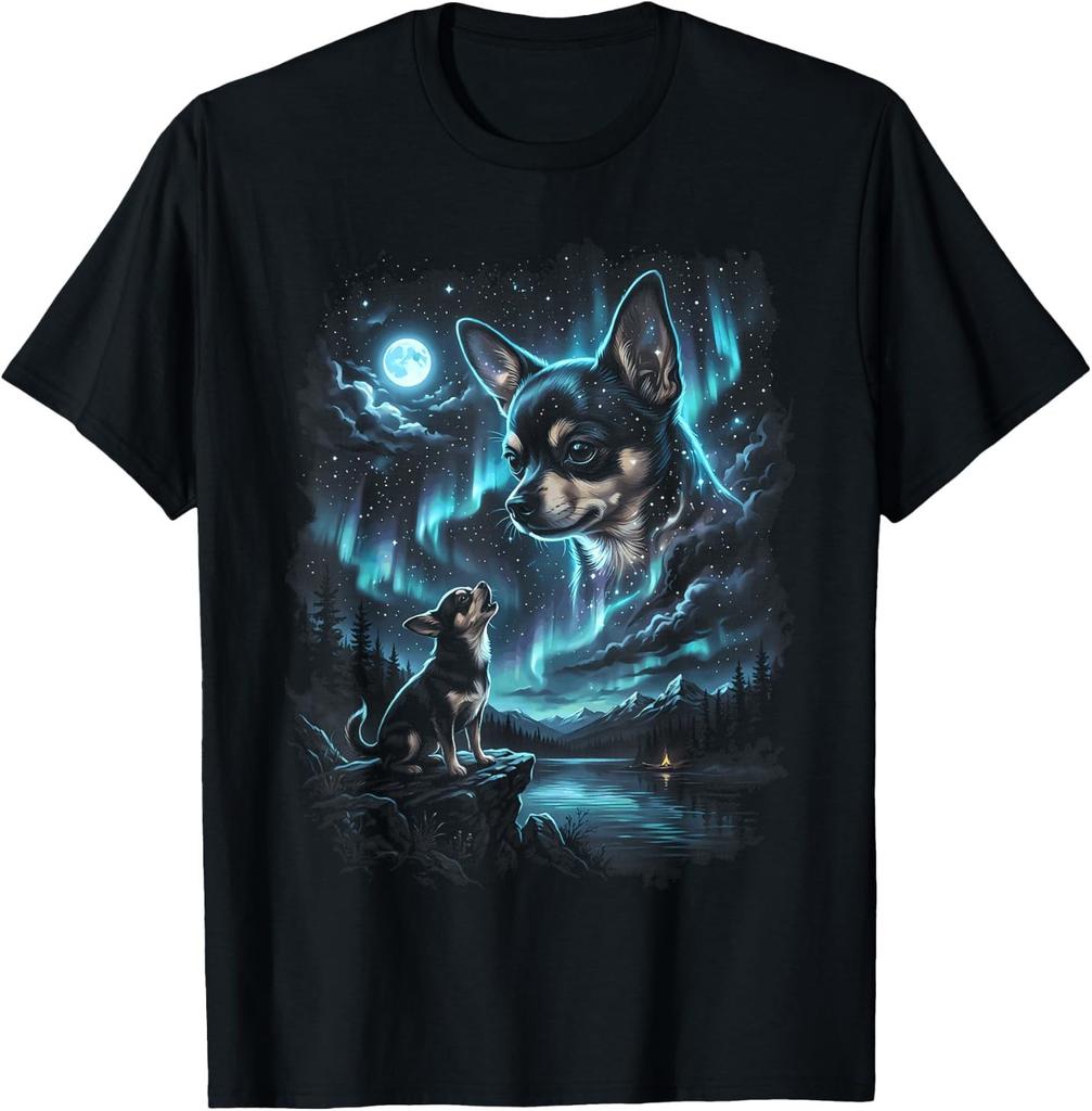 Chihuahua Howling at Moon 90's Retro T-Shirt