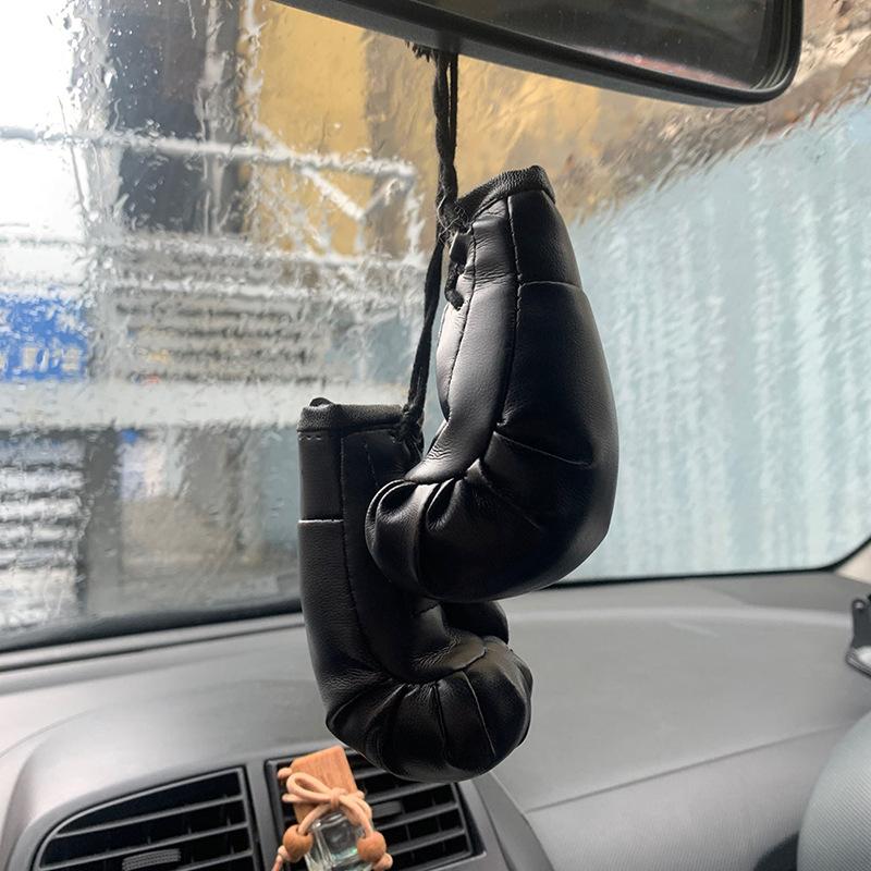 1 Pair Car Boxing Gloves Hanging Ornament Leather Auto Rearview Mirror Pendant DIY Car Accessories Interior Cool Decoration