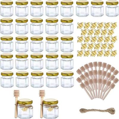 Hexagonal Glass Bottle Set: Mini Honey & Chili Sauce Jars (45ml & 25ml)