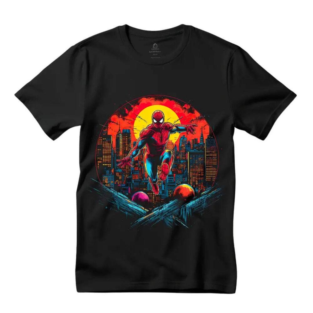 Spiderman Swinging Through the City T-ShirtEmbrace Superhero Style Unisex T-Shirt XXL